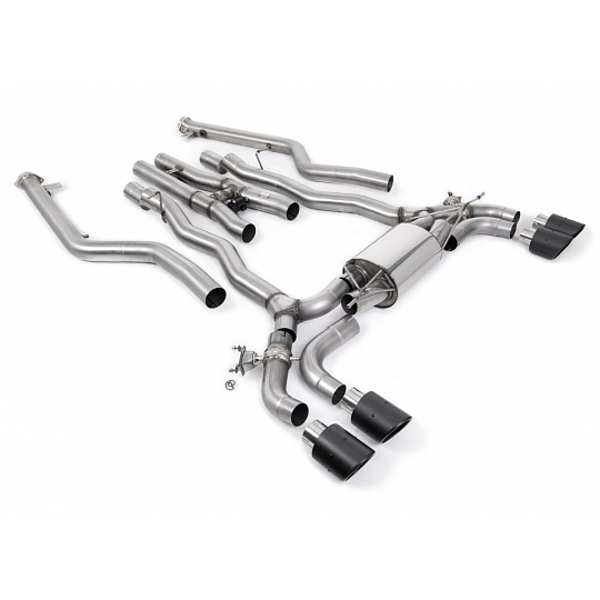 Milltek Sport výfukový systém cat-back vč. náhrady OPF/GPF pro BMW řada 5 M5/M5 Competition 4.4l Twin Turbo F90 Facelift (s OPF/GPF) 2021-2024, JET-100 karbonové koncovky