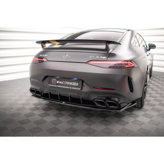 Maxton Design středový spoiler pod zadní nárazník s žebrováním pro Mercedes AMG GT 4 -Door Coupe GT 63S Aero, černý lesklý plast ABS