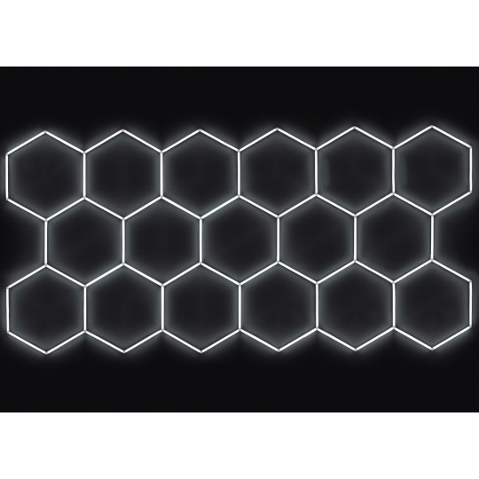 Kompletní LED hexagonové svítidlo bílé 6500 K, rozměr: 17 elementů 504 x 238 cm