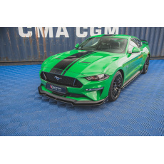 Maxton Design spoiler pod přední nárazník s křidélky ver.1 pro Ford Mustang MK6 GT Facelift, černý lesklý plast ABS