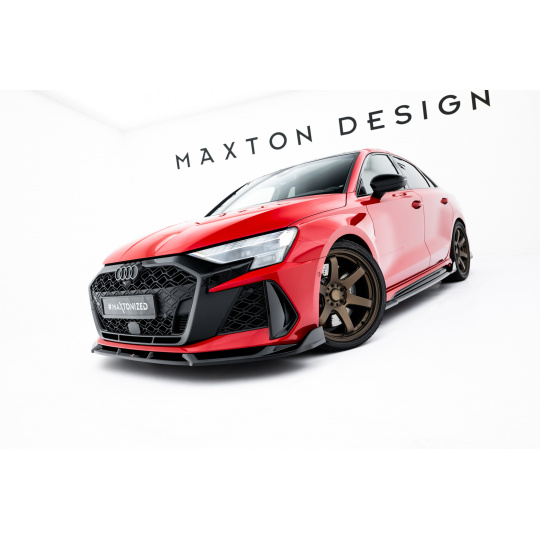 Maxton Design spoiler pod přední nárazník ver.3 pro Audi RS3 8Y Facelift, černý lesklý plast ABS, Sedan