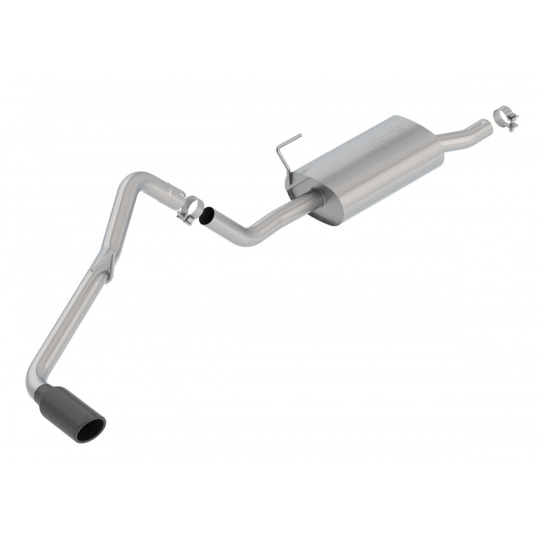 Borla Cat-Back výfukový systém "S-Type" vyvedený pod zadní nárazník vpravo, typ 36 pro Nissan Frontier 4.0l V6, aut./manual. přev., EC/CCFD/Short a Standard Bed (WB 125.9", 139.9"), r.v. 2005-2019, typ koncovek: černé