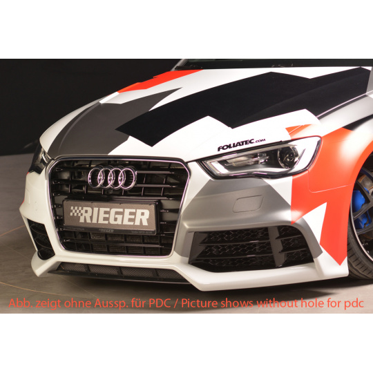 Rieger přední nárazník pro Audi A3 S3 8V 3-dvéř. (hatchback 8V1), 5-dvéř. (sportback 8VA) před faceliftem, plast ABS bez povrchové úpravy, pro vozy s ostřikovači světlometů a parkovacím asistentem (PDC)