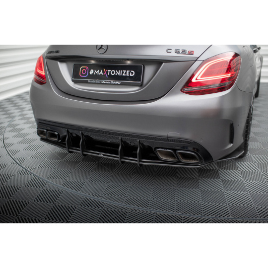 Maxton Design "Street Pro" difuzor zadního nárazníku pro Mercedes třída C W205 Facelift/63 AMG/Sedan/Estate, plast ABS bez povrchové úpravy, s červenou linkou