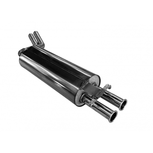 Fox Sportauspuff koncový tlumič výfuku s koncovkou 2x50 Typ 12 vyrolované ven pro Mercedes třída E W123 s motorem 2.7