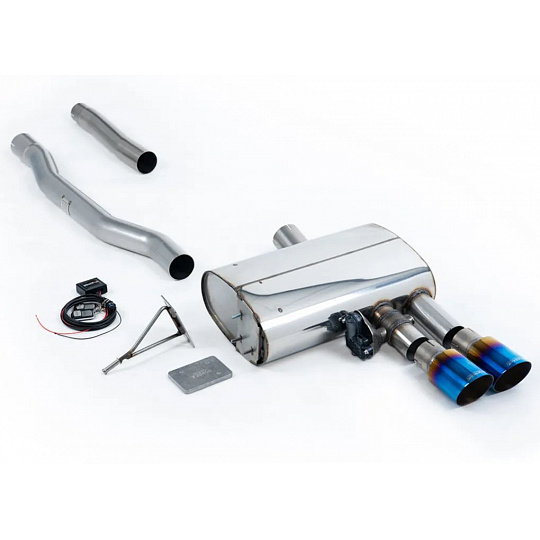 Milltek Sport výfukový systém GPF-Back s klapkami pro Mini Mk3 (F56) Mini Cooper S 2.0 Turbo (UK/EU) Facelift s GPF/OPF 2019-2024, GT-90 titanově modré koncovky