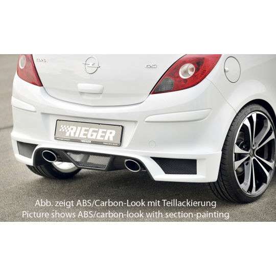 Rieger spoiler pod zadní nárazník pro Opel Corsa D 3-dvéř., 5-dvéř. vč. faceliftu r.v. 01/11-, 07/06-12/10, plast ABS bez povrchové úpravy, pro koncovky na obou stranách