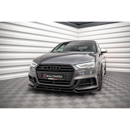 Maxton Design spoiler pod přední nárazník pro Audi S3 8V FL, černý lesklý plast ABS, Sportback