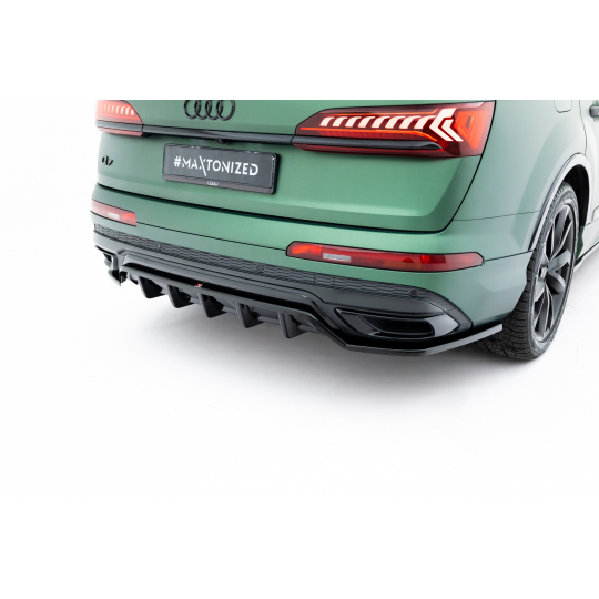 Maxton Design spoiler pod zadní nárazník s žebrováním pro Audi Q7 Mk2 S-Line Facelift, černý lesklý plast ABS