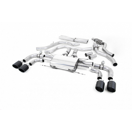 Milltek Sport výfukový systém cat-back s klapkami pro Alfa Romeo Giulia Quadrifoglio 2.9 V6 Bi-Turbo (bez OPF/GPF) 2017-2024, typ koncovek: JET-100 karbonové