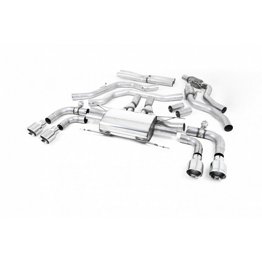 Milltek Sport výfukový systém cat-back s klapkami pro Alfa Romeo Giulia Quadrifoglio 2.9 V6 Bi-Turbo (bez OPF/GPF) 2017-2024, typ koncovek: GT-100 leštěné
