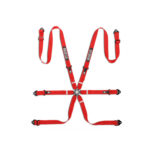 Závodní 6bodový pás Sparco Competition H-2 PD, homologace FIA, barva: červená