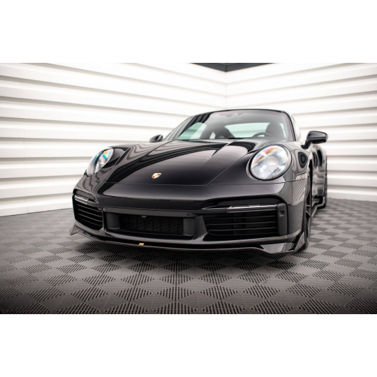 Maxton Design spoiler pod přední nárazník pro Porsche 911 992 Turbo S, černý lesklý plast ABS