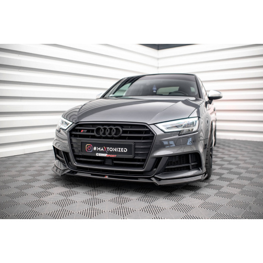 Maxton Design spoiler pod přední nárazník ver.3 pro Audi S3 8V FL, černý lesklý plast ABS, Sportback