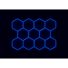 Kompletní LED hexagonové svítidlo modré, rozměr: 11 elementů 336 x 238 cm