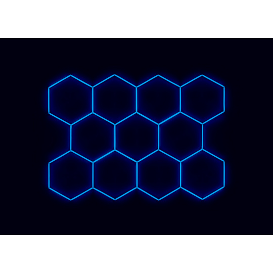 Kompletní LED hexagonové svítidlo modré, rozměr: 11 elementů 336 x 238 cm