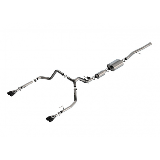 Borla Cat-Back výfukový systém "S-Type" pro Chevrolet Silverado 1500 6.2L V8, automat, 2WD/4WD, EC s SB (6'7") 147.4" WB/ CC s SB (5'10") 147.4" WB, r.v. 2024, typ koncovek: černé