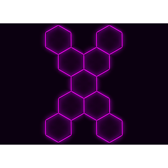 Kompletní LED hexagonové svítidlo růžové, rozměr: 9 elementů 246 x 386 cm tvar X