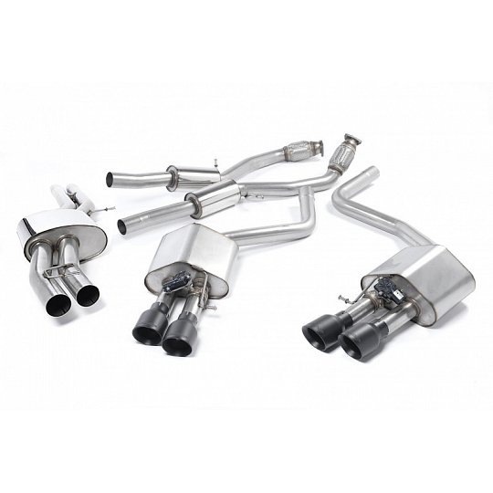 Milltek Sport výfukový systém cat-back s rezonátorem (tišší) pro Audi S8 D4 4.0 TFSI quattro Tiptronic 2013-2018, typ koncovek: GT-100 černé