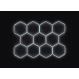Kompletní LED hexagonové svítidlo bílé 4500 K, rozměr: 11 elementů 336 x 238 cm