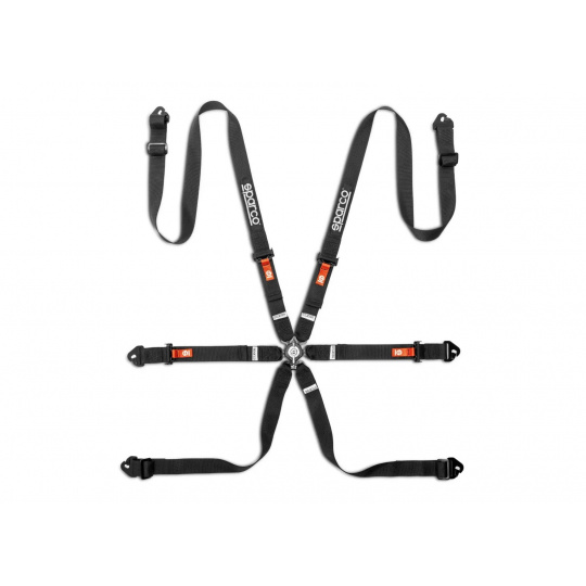 Závodní 6bodový pás Sparco Competition H-2 PD, homologace FIA, barva: černá