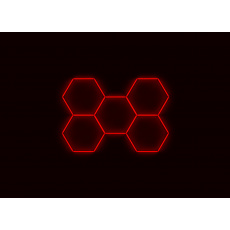 Kompletní LED hexagonové svítidlo červené, rozměr: 5 elementů 238 x 168 cm