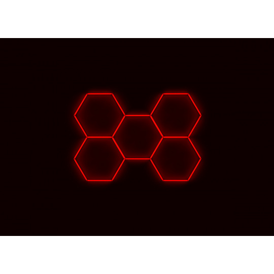 Kompletní LED hexagonové svítidlo červené, rozměr: 5 elementů 238 x 168 cm