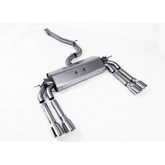 Milltek Sport výfukový systém cat-back GPF Back - bez rezonátoru (hlasitější) pro Audi S3 2.0 TFSI quattro Sedan/Cabrio 8V.2 (s GPF) 2019-2020, dvojité, kulaté, typ koncovek: GT-100 leštěné
