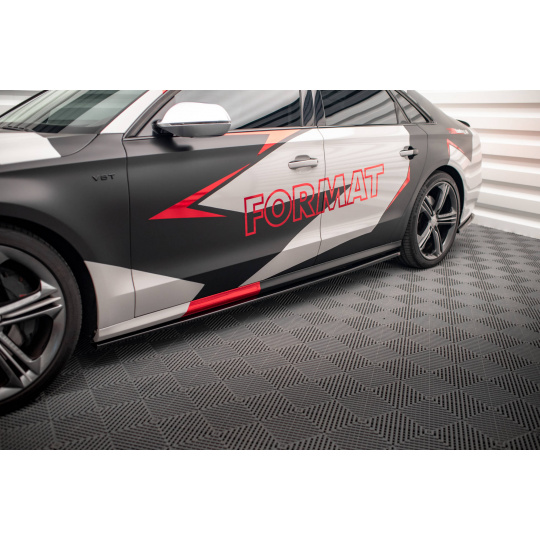 Maxton Design difuzory pod boční prahy pro Audi S8 D4, černý lesklý plast ABS