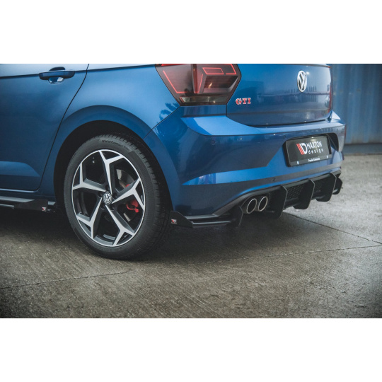 Maxton Design "Racing durability" vložka zadního nárazníku s křidélky pro Volkswagen Polo GTI Mk6, černý lesklý plast ABS, s červenou linkou