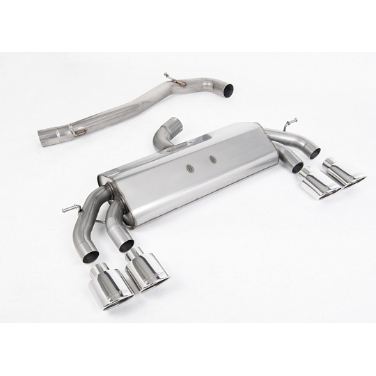 Milltek Sport výfukový systém cat-back Race systém bez rezonátoru a klapek (hlasitější) pro Volkswagen Golf Mk7.5 R 2.0 TSI 310PS (bez GPF) - 76mm, EC Approved Systems 2017-2021, typ koncovek: oválné leštěné