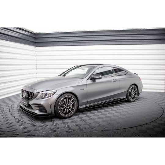 Maxton Design "Street Pro" difuzory pod boční prahy s křidélky pro Mercedes třída C W205 Facelift/43 AMG/Coupe, plast ABS bez povrchové úpravy, s červenou linkou