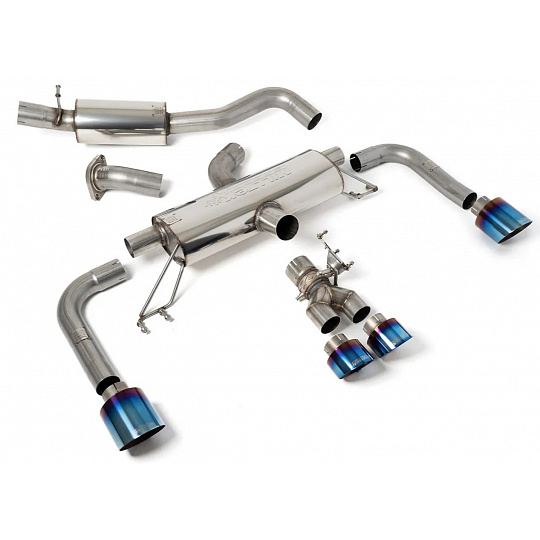 Milltek Sport výfukový systém secondary cat-back 76.2mm / 3" s rezonátorem pro Toyota Corolla GR Corolla 1.6 Turbo 2023-2024, GT koncovky modrý titan