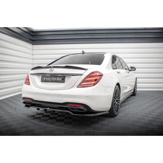 Maxton Design středový spoiler pod zadní nárazník s žebrováním pro Mercedes třída S W222 AMG-Line Facelift, černý lesklý plast ABS