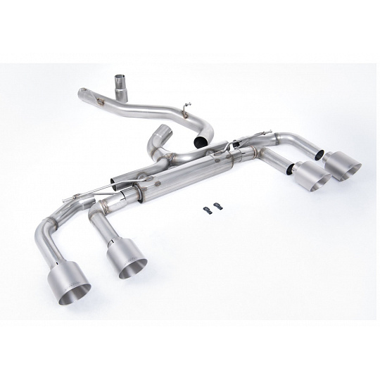 Milltek Sport výfukový systém cat-back 80mm / 3.15" System - Race bez klapek (nejhlasitější) pro Volkswagen Golf Mk8 R 2.0 TSI 320PS (bez GPF / NA modely) 2022-2024, typ koncovek: GT-115 titanové