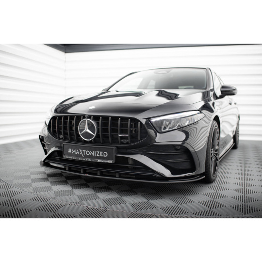 Maxton Design "Street Pro" spoiler pod přední nárazník pro Mercedes třída A W177 Facelift A35 AMG, plast ABS bez povrchové úpravy, s červenou linkou, Hatchback/Sedan