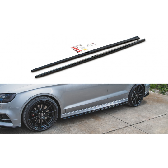 Maxton Design difuzory pod boční prahy ver.2 pro Audi A3, S3 8V FL, černý lesklý plast ABS