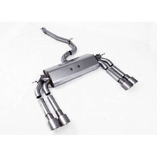 Milltek Sport homologovaný výfuk cat-back s rezonátorem (tišší) pro Audi S3 2.0 TFSI quattro Sedan/Cabrio 8V/8V.2 (bez GPF) 2013-2018, dvojité, kulaté, typ koncovek: GT-100 titanové