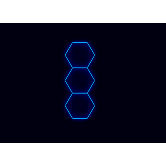 Kompletní LED hexagonové svítidlo modré, rozměr: 3 elementy 97 x 246 cm