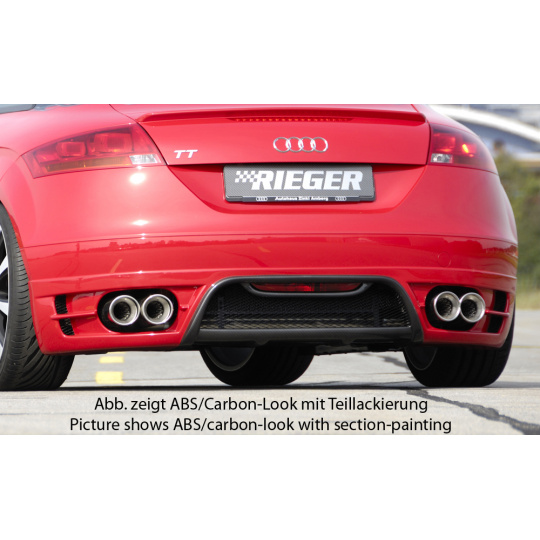 Rieger spoiler pod zadní nárazník pro Audi TT 8J kupé, roadster před faceliftem r.v. 09/06-06/10, plast ABS s povrchovou úpravou Carbon-Look, pro dvojité koncovky vlevo/vpravo Rieger spoiler pod zadní nárazník pro Audi TT 8J kupé, roadster před faceliftem r.v. 09/06-06/10, plast ABS s povrchovou úpravou Carbon-Look, pro dvojité koncovky vlevo/vpravo