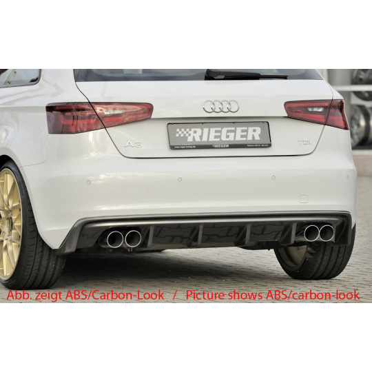 Rieger vložka zadního nárazníku pro Audi A3 8V 3-dvéř. (hatchback 8V1), 5-dvéř. (sportback 8VA) před faceliftem, plast ABS bez povrchové úpravy, mimo S-Line, pro dvojité koncovky na obou stranách