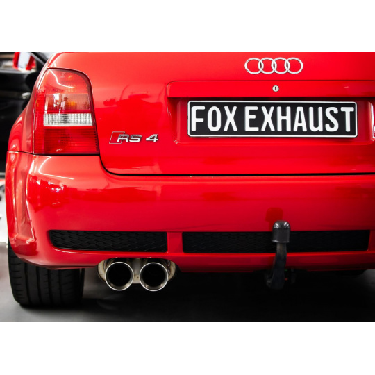 Fox Sportauspuff koncový a středový tlumič včetně Y-adaptéru pro připojení na originální downpipe s koncovkou 2x90 Typ 25 dvojitá pro Audi S4 B5 s motorem 2.7