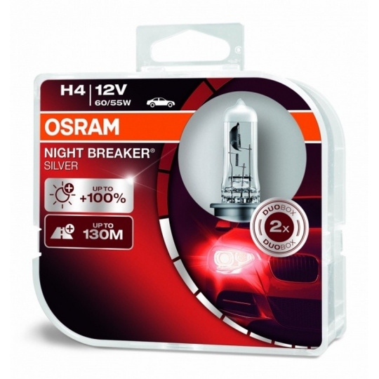 Autožárovky H4 12V 60/55W OSRAM NIGHT BREAKER SILVER, o 100% více světla